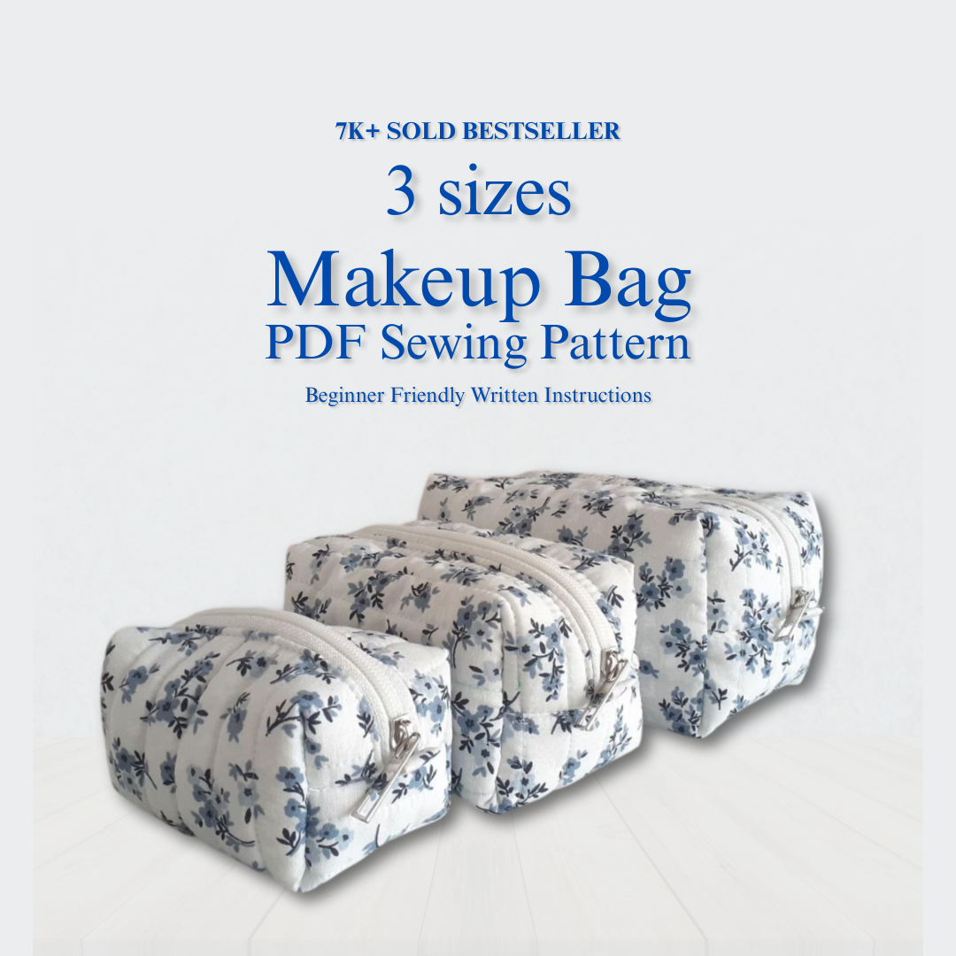 Travel Bag Sewing Pattern, 2 styles, 3 sizes, Makeup Bag, Quilted Toiletry Bag, Instant Download PDF, Beginner Friendly